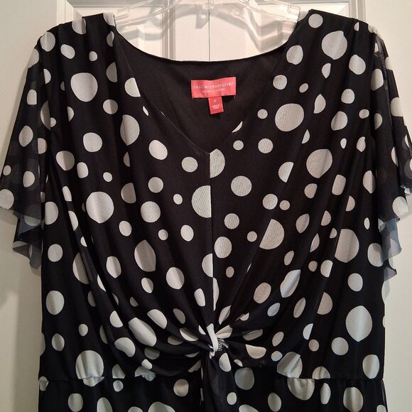 Isaac Mizrahi Live! Black and White Dot Mesh Blouse Women's Size XL - Picture 2 of 16